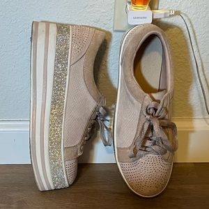 Pink, platform, bedazzled shoes.